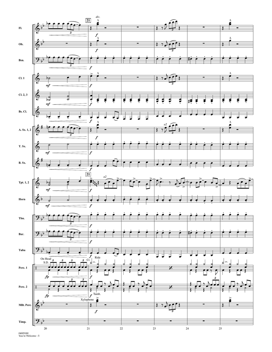 You're Welcome (from Moana) (arr. Matt Conaway) - Conductor Score (Full Score) Concert Band scores gallery preview page 5
