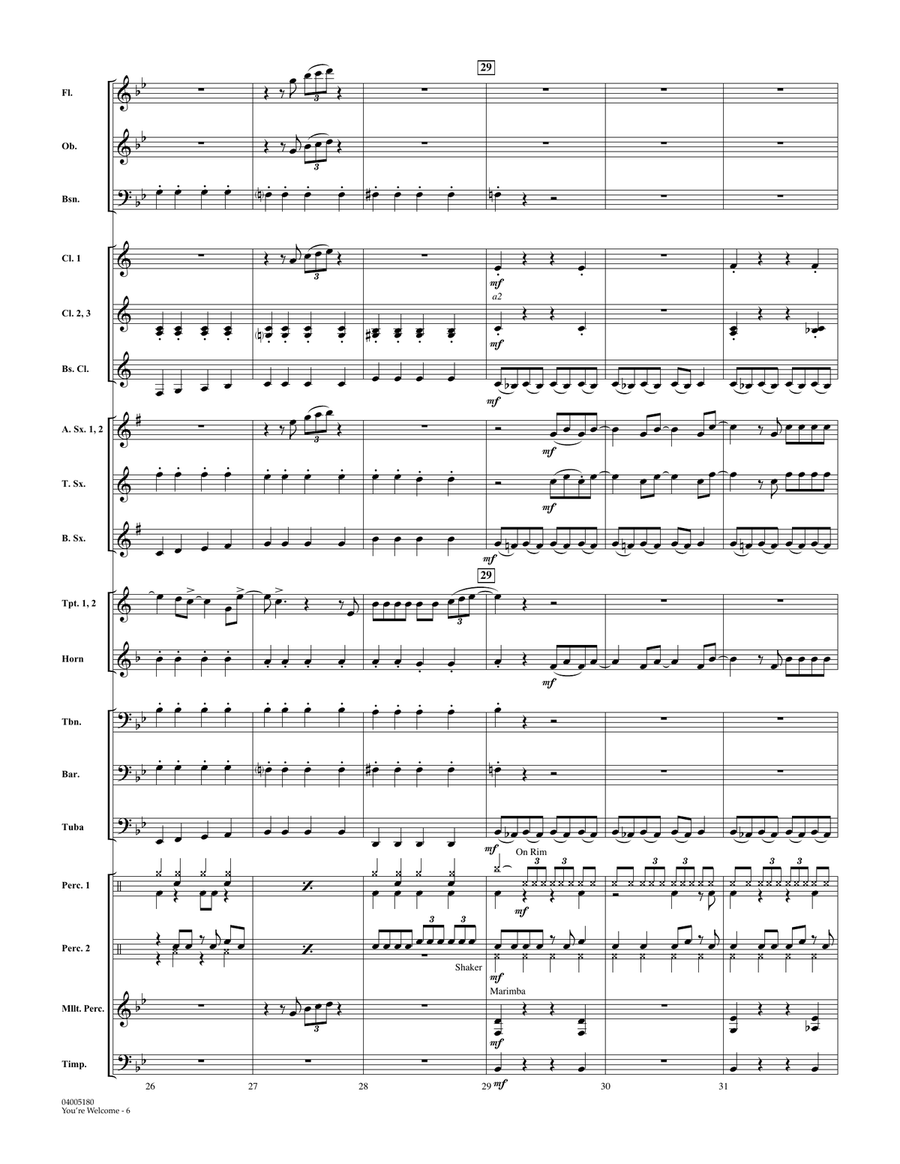 You're Welcome (from Moana) (arr. Matt Conaway) - Conductor Score (Full Score) Concert Band scores gallery preview page 6
