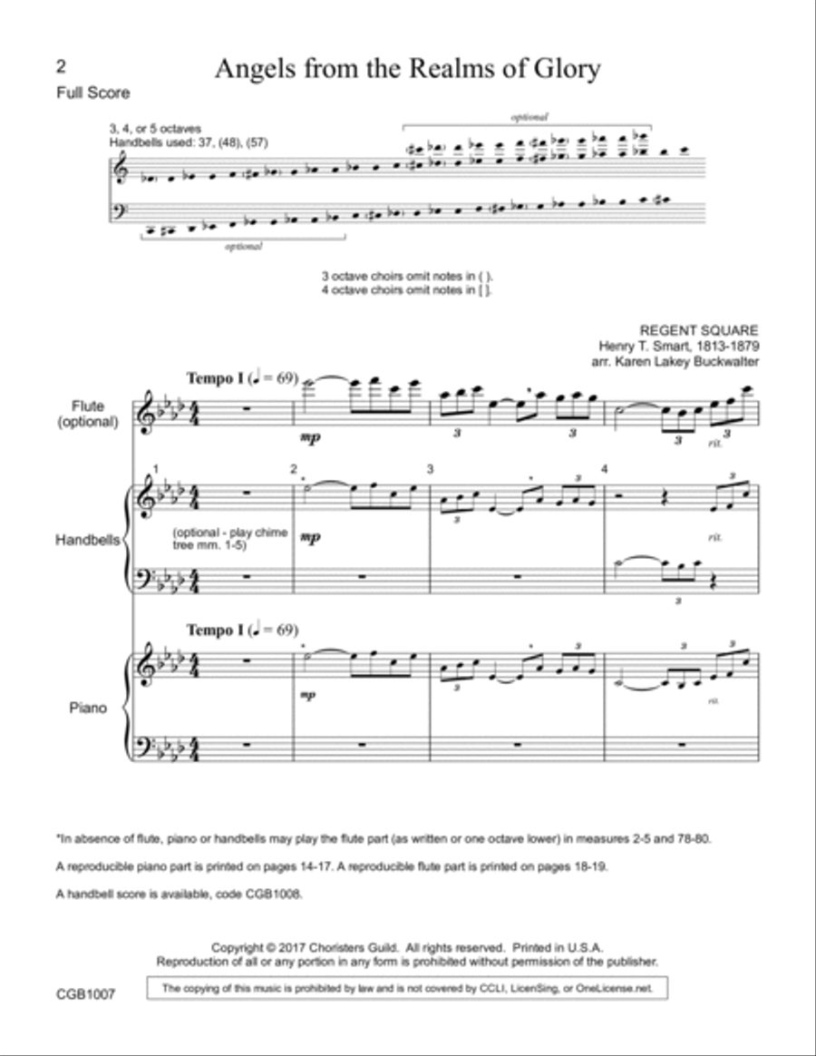 Angels from the Realms of Glory Full Score Handbell Choir scores gallery preview page 2