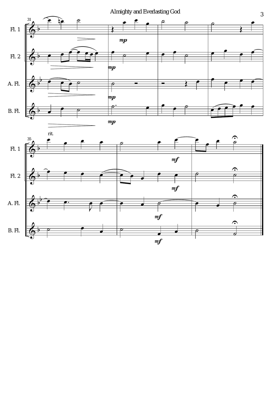 Almighty and everlasting God for flute quartet Almighty and everlasting God for flute quartet Flute Quartet scores gallery preview page 3