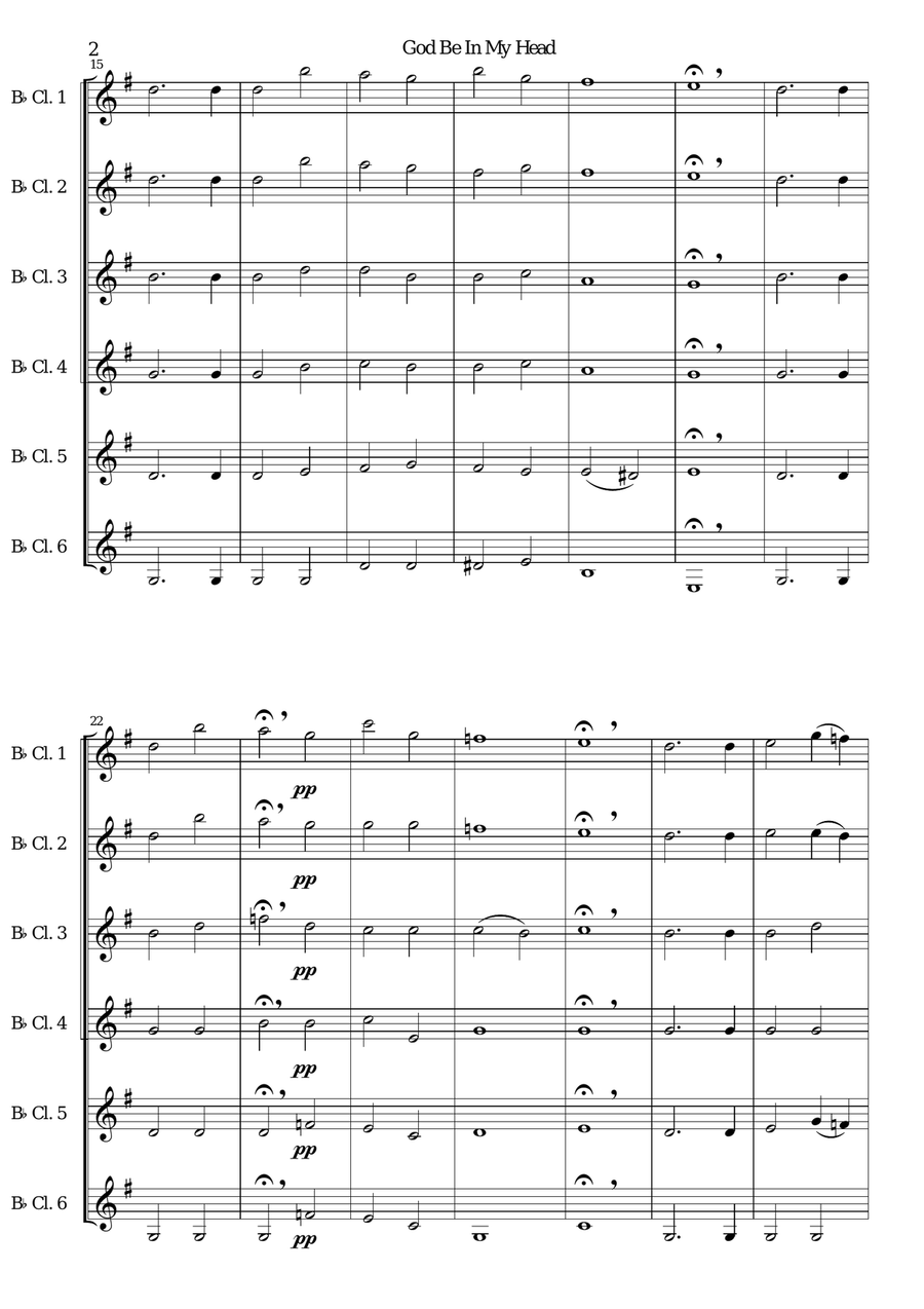 God be in my Head for 6 clarinets Clarinet Solo scores gallery preview page 2