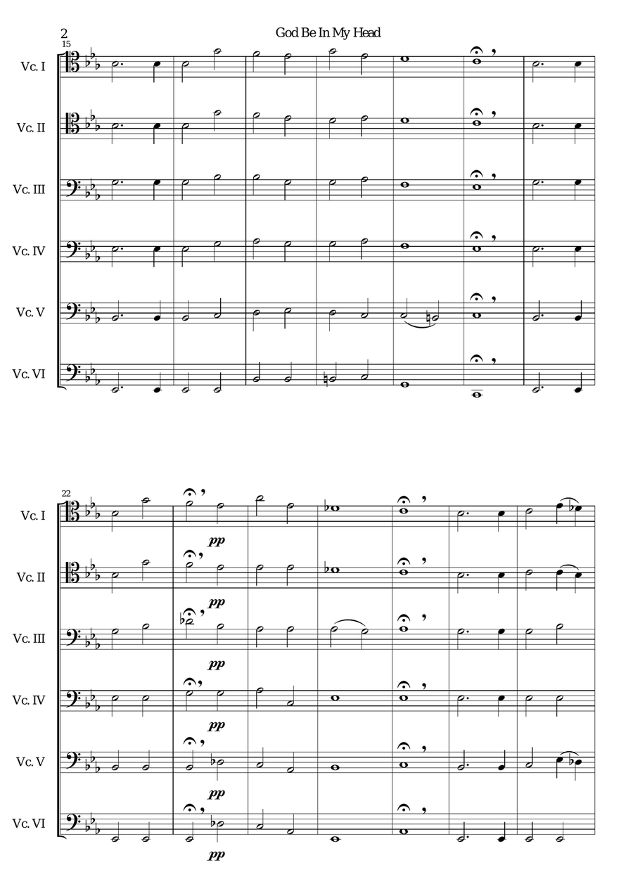 God be in my Head for 6 cellos Cello Solo scores gallery preview page 2