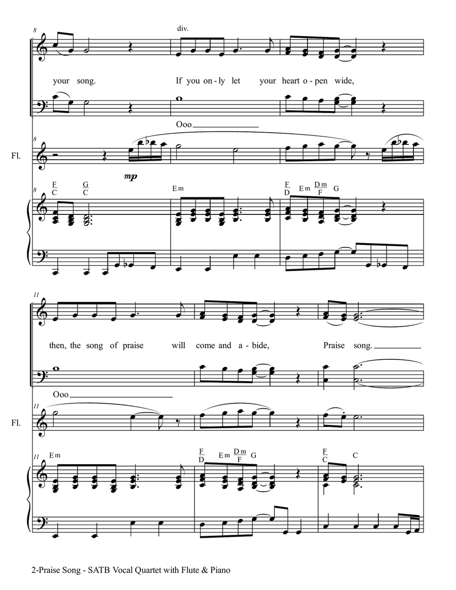 PRAISE SONG (SATB Vocal Quartet with Flute & Piano) 4-Part scores gallery preview page 3