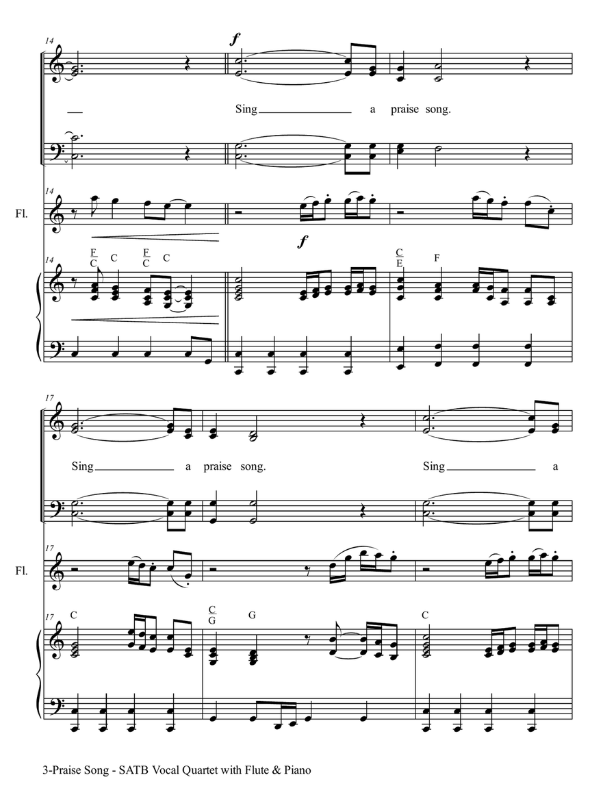 PRAISE SONG (SATB Vocal Quartet with Flute & Piano) 4-Part scores gallery preview page 4