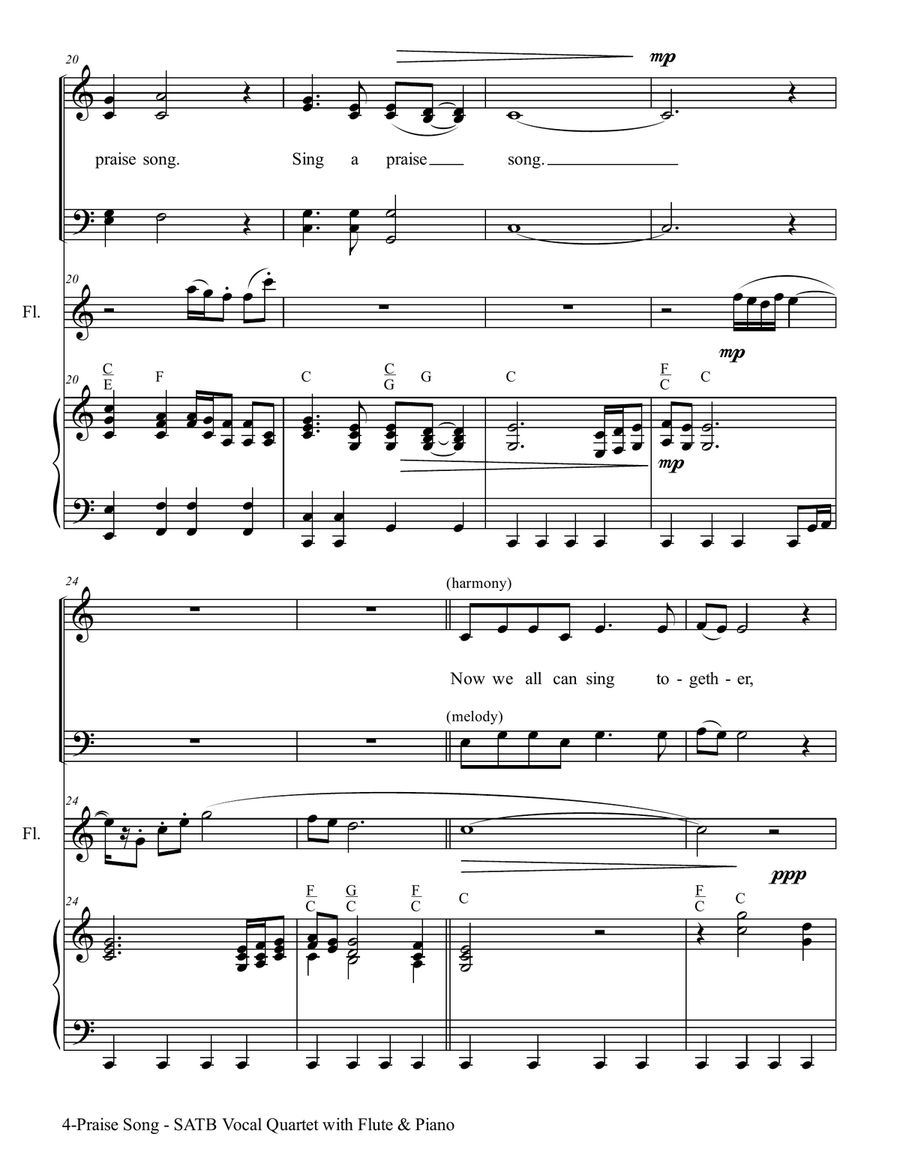 PRAISE SONG (SATB Vocal Quartet with Flute & Piano) 4-Part scores gallery preview page 5