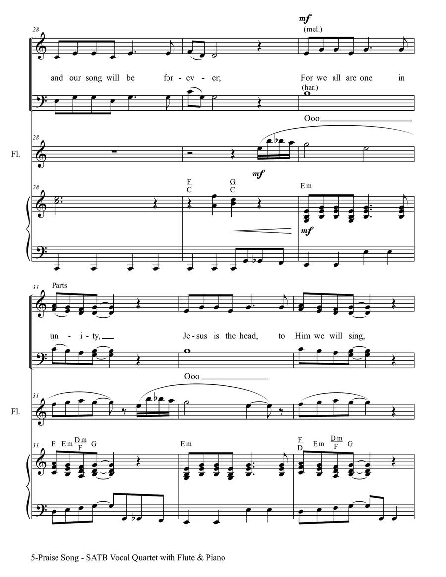 PRAISE SONG (SATB Vocal Quartet with Flute & Piano) 4-Part scores gallery preview page 6