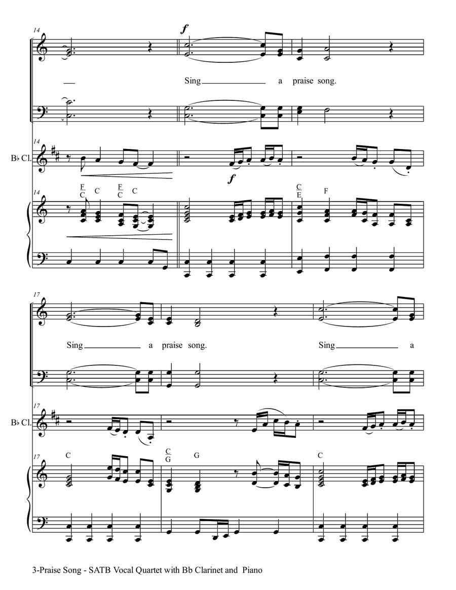 PRAISE SONG (SATB Vocal Quartet with Bb Clarinet & Piano) 4-Part scores gallery preview page 4