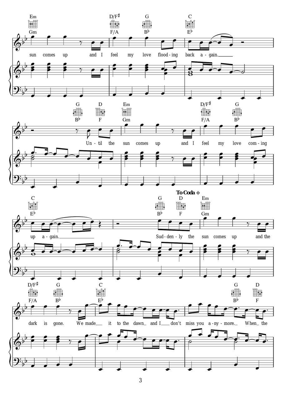 Sun Comes Up (featuring James Arthur) Piano, Vocal scores gallery preview page 3