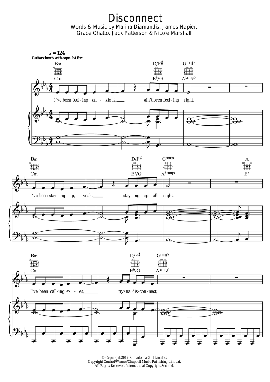 Disconnect (featuring Marina and The Diamonds) Piano, Vocal scores gallery preview page 1