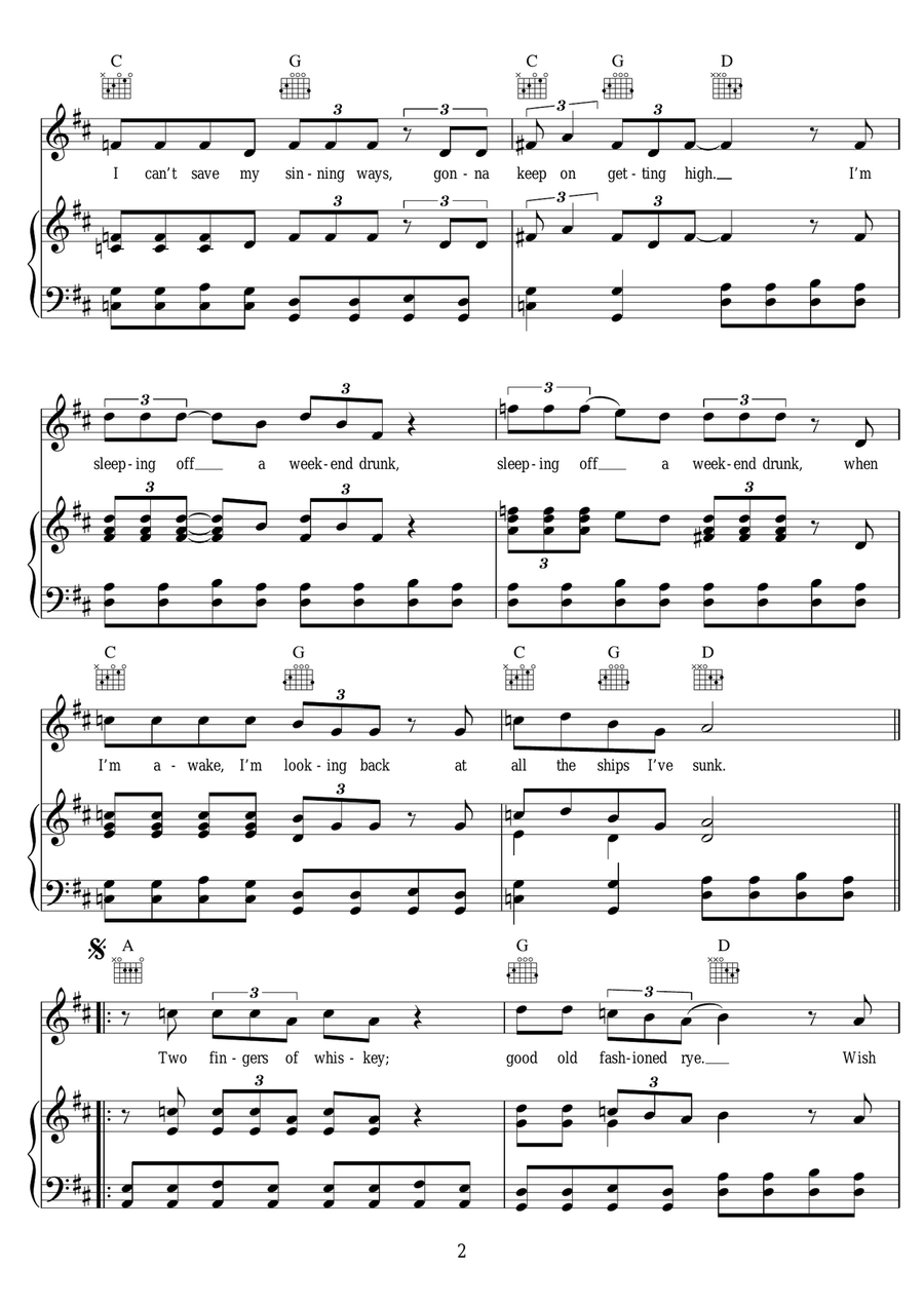 2 Fingers Of Whiskey 2 Fingers Of Whiskey Piano, Vocal scores gallery preview page 2