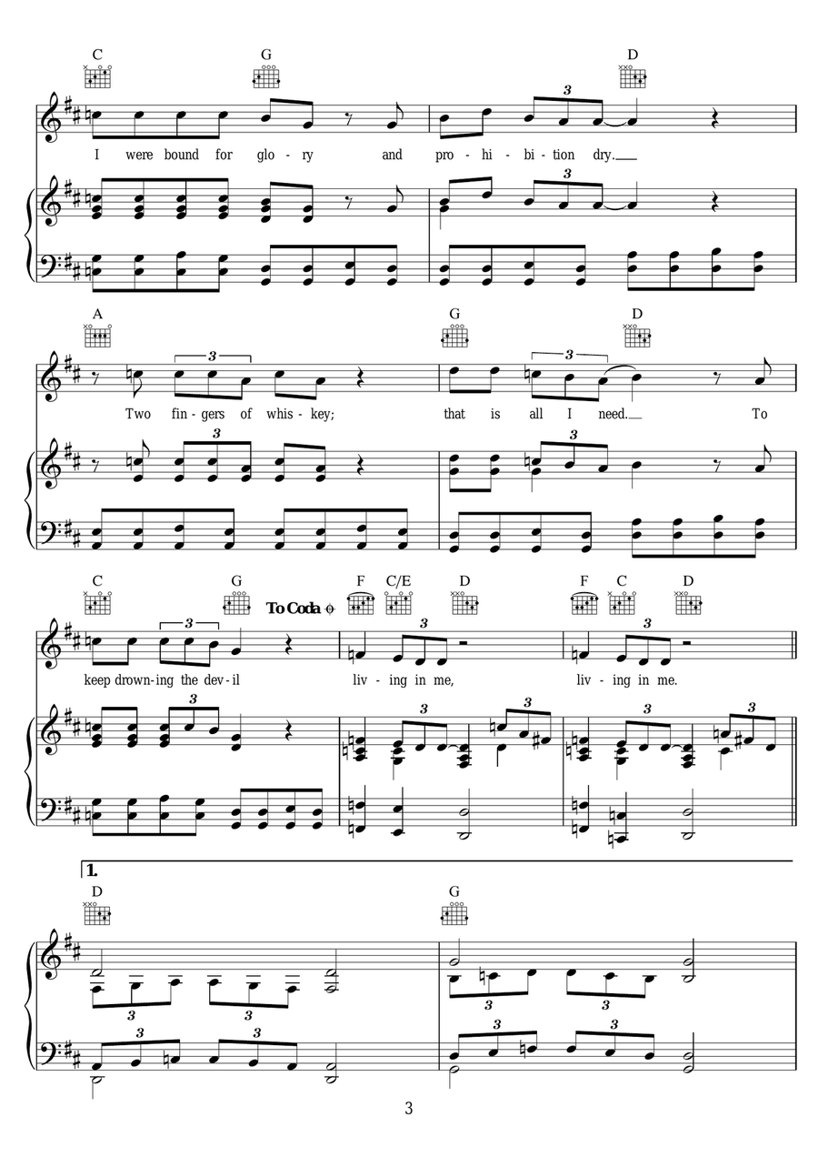 2 Fingers Of Whiskey 2 Fingers Of Whiskey Piano, Vocal scores gallery preview page 3