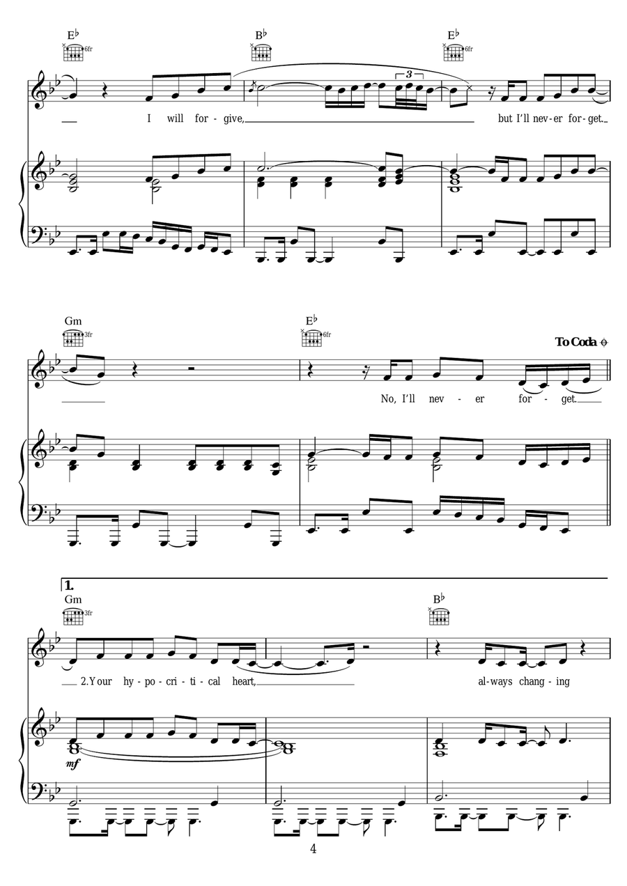 Forgive Forget Forgive Forget Piano, Vocal scores gallery preview page 4