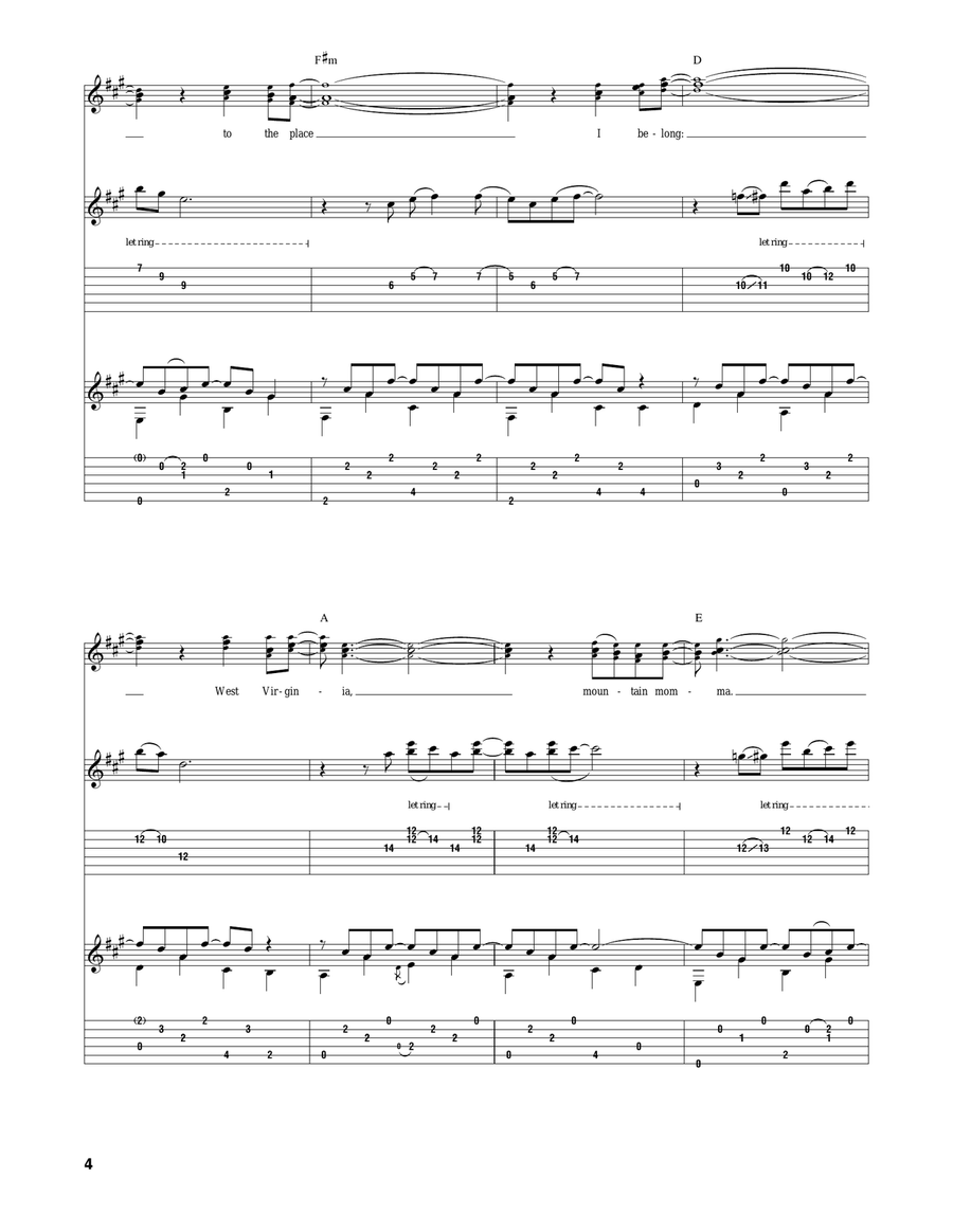 Take Me Home, Country Roads Acoustic Guitar scores gallery preview page 4