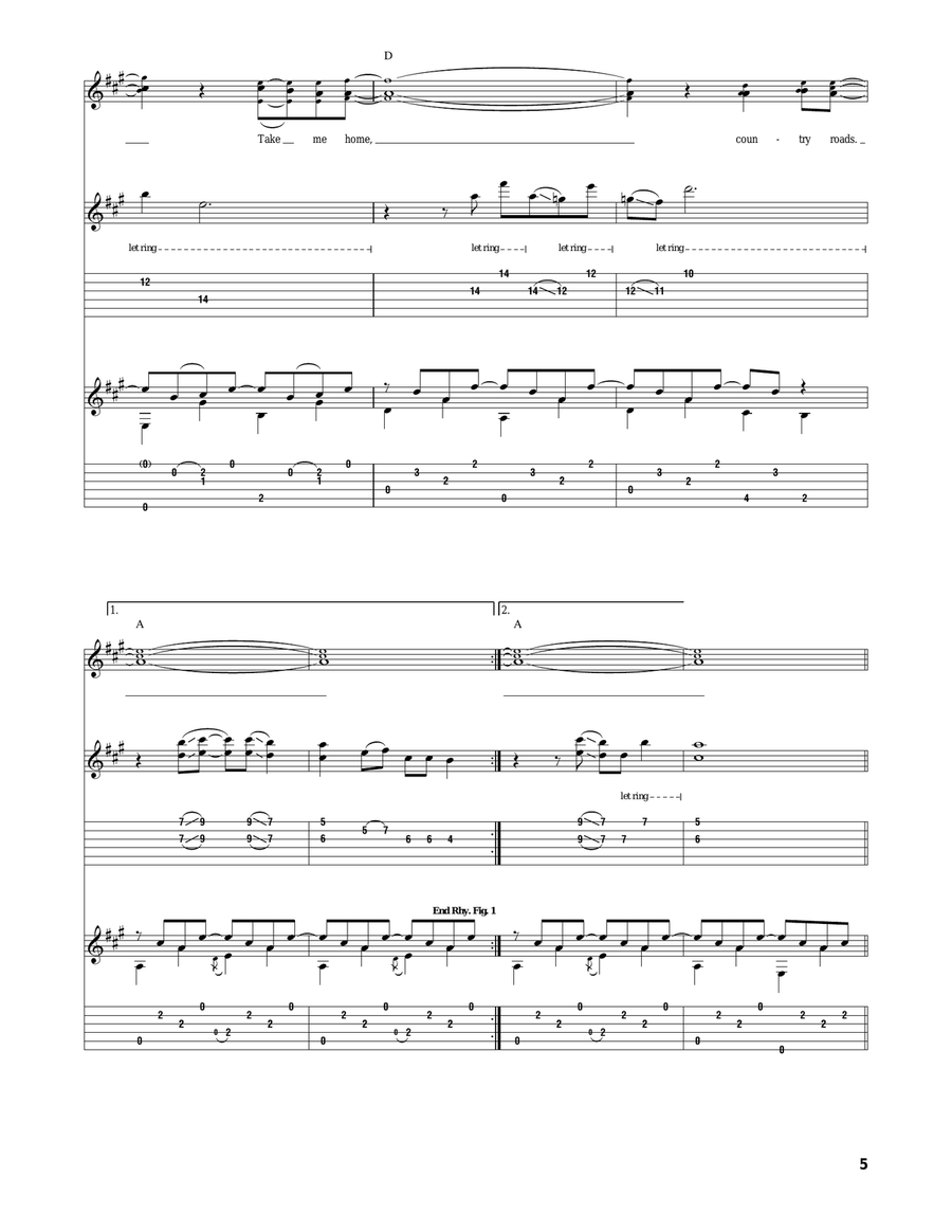 Take Me Home, Country Roads Acoustic Guitar scores gallery preview page 5