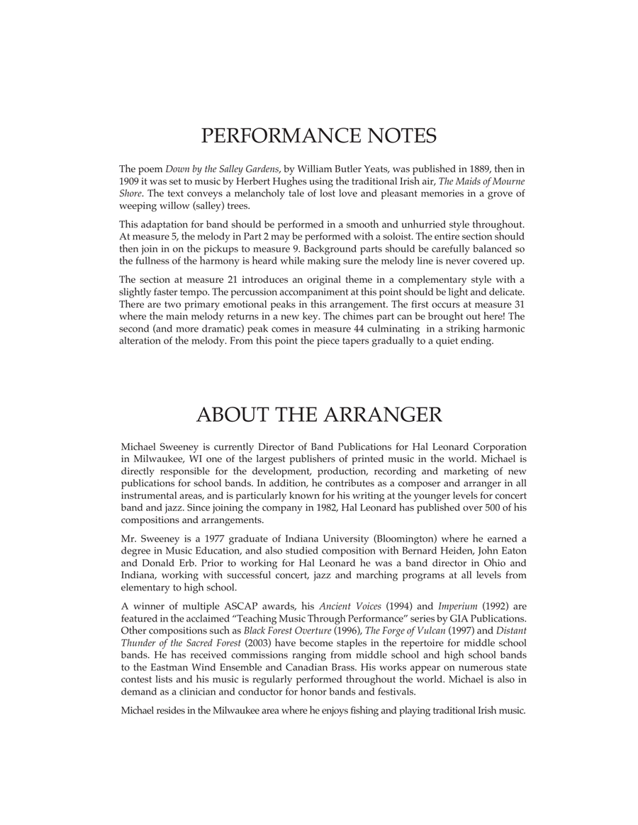 Down by the Salley Gardens - Conductor Score (Full Score) Concert Band scores gallery preview page 2