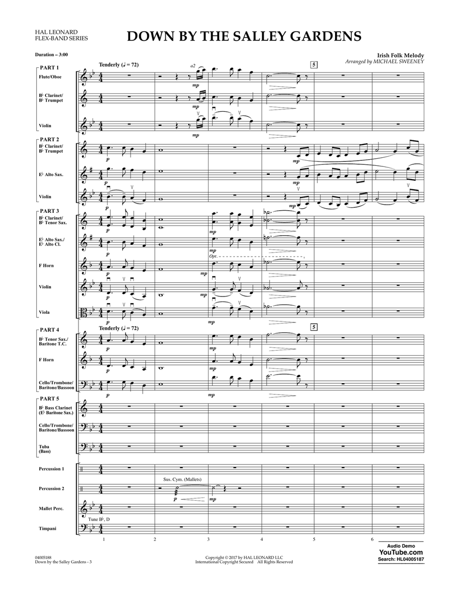 Down by the Salley Gardens - Conductor Score (Full Score) Concert Band scores gallery preview page 3