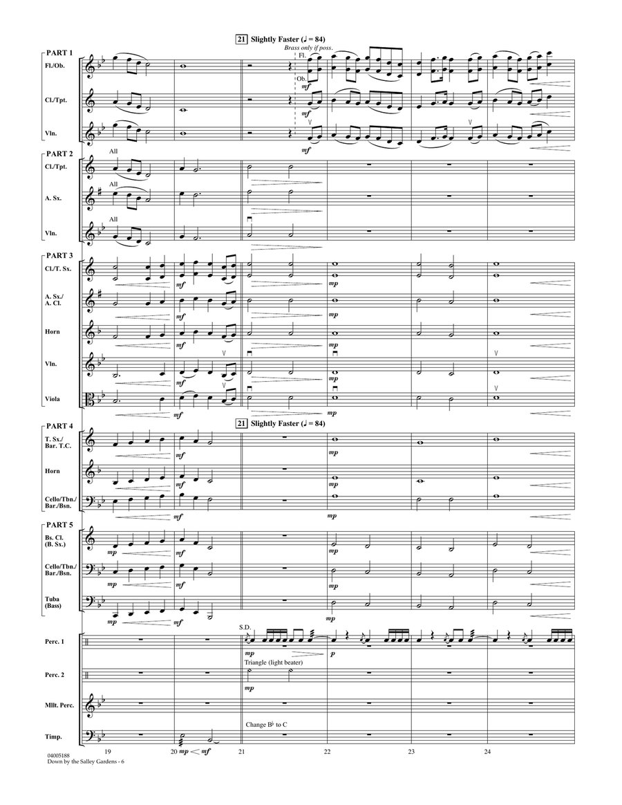 Down by the Salley Gardens - Conductor Score (Full Score) Concert Band scores gallery preview page 6