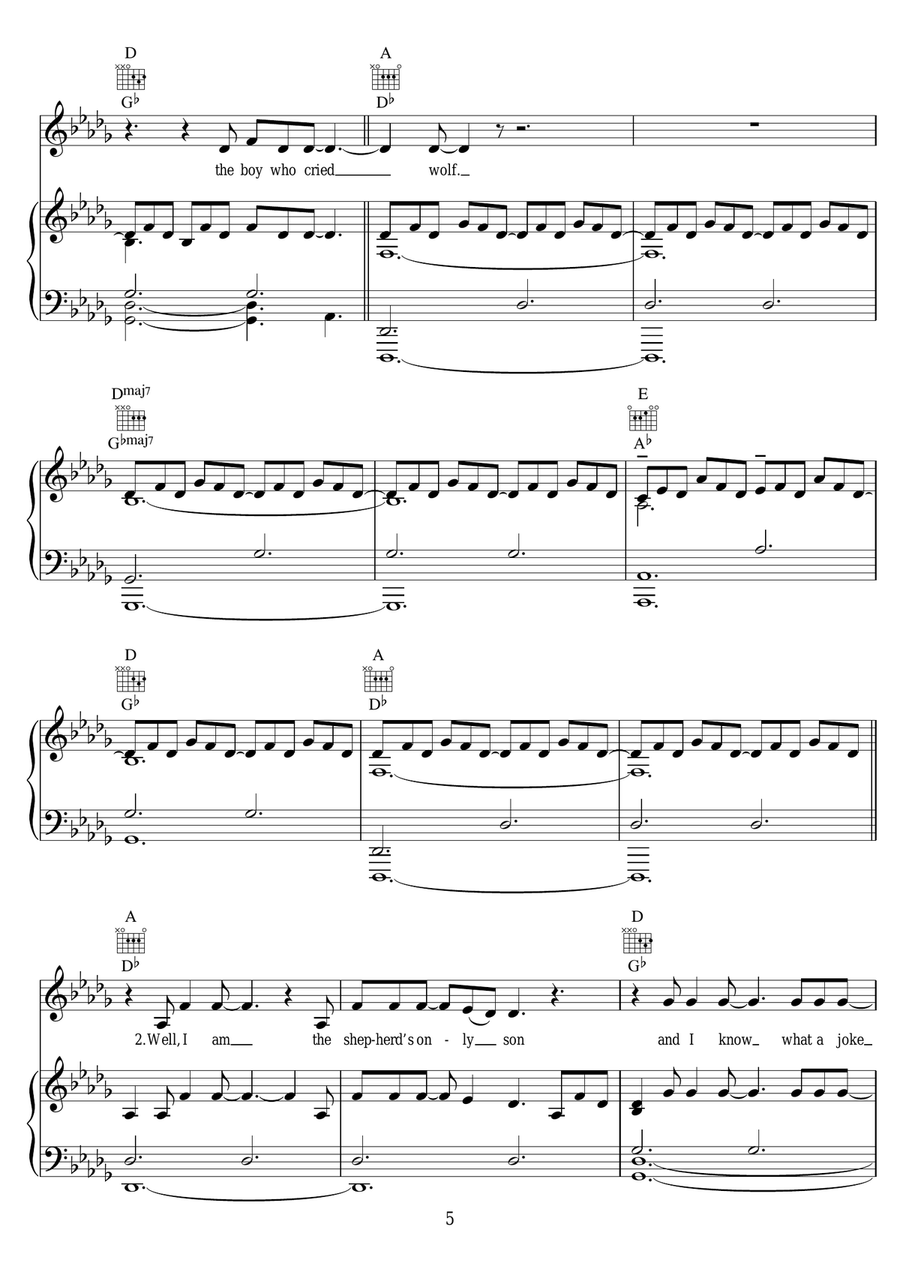The Boy Who Cried Wolf The Boy Who Cried Wolf Piano, Vocal scores gallery preview page 5