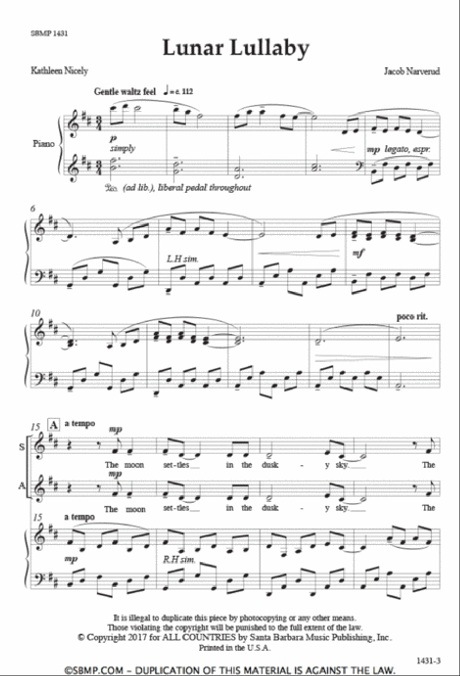 Lunar Lullaby - SATB Octavo 4-Part scores gallery preview page 2