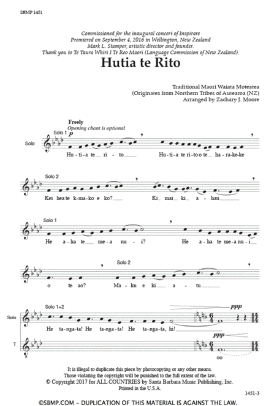 Hutia te Rito - SATB Octavo 4-Part scores gallery preview page 2