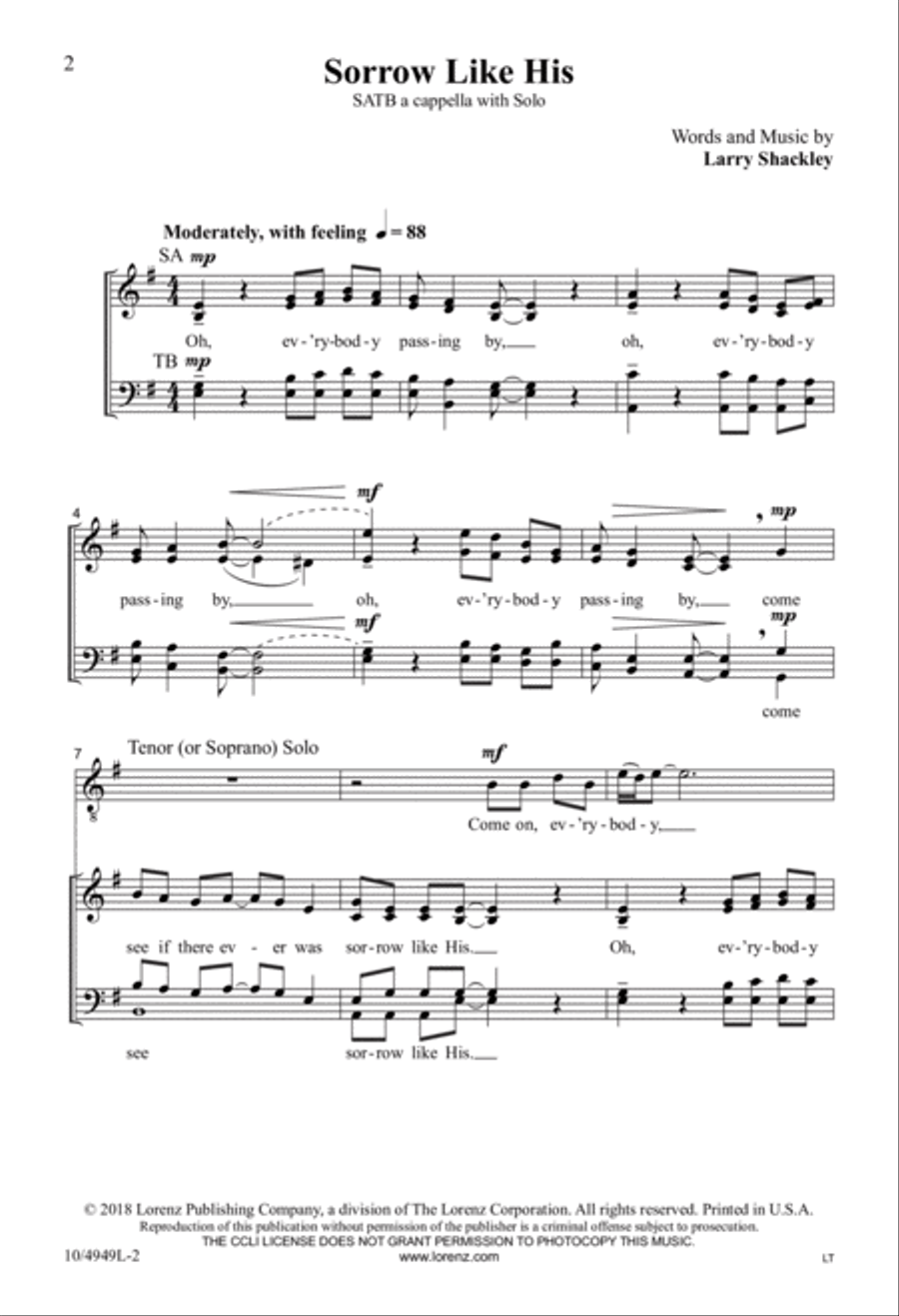 Sorrow Like His Sorrow Like His 4-Part scores gallery preview page 2