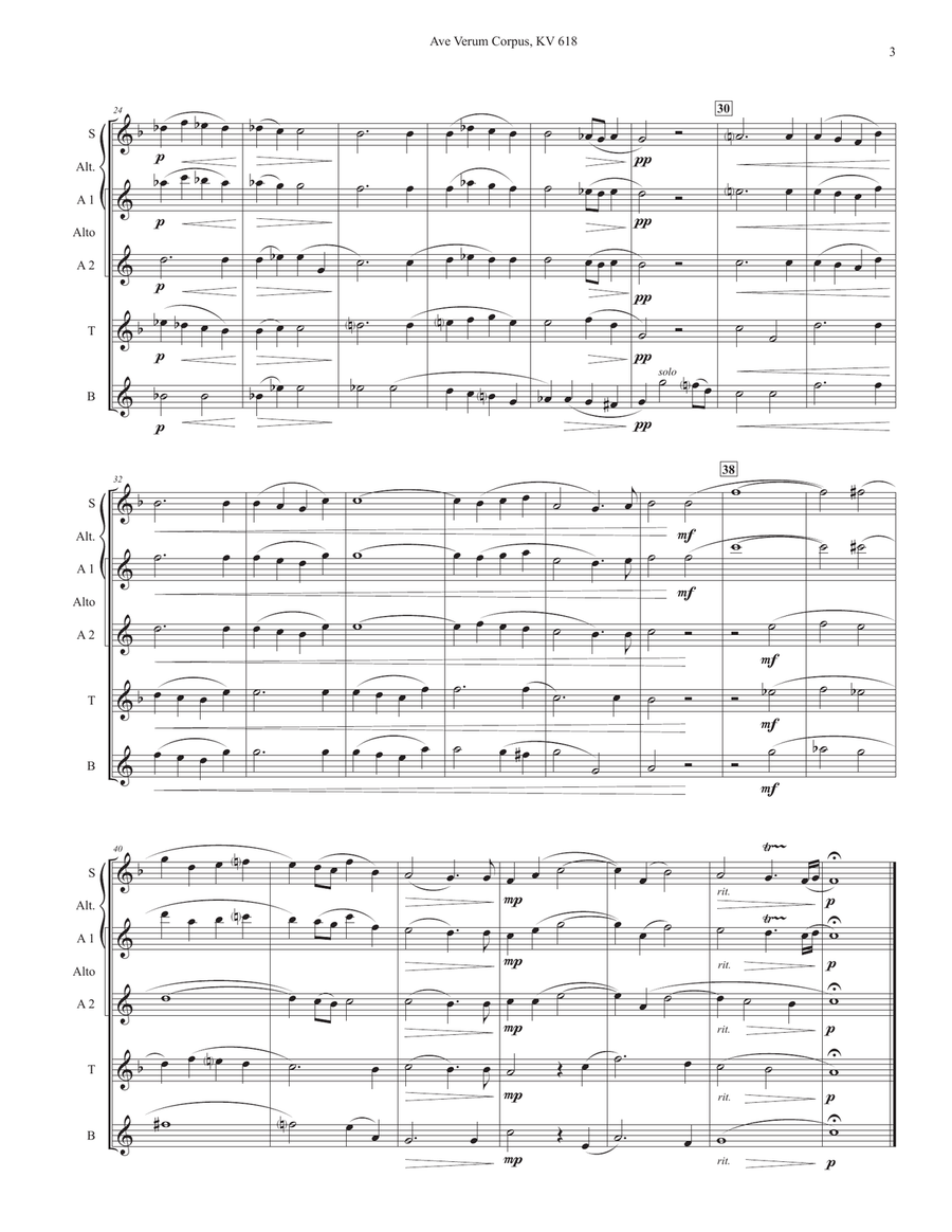 Ave Verum Corpus, KV 618 (1791) for saxophone quartet Saxophone Quartet scores gallery preview page 3