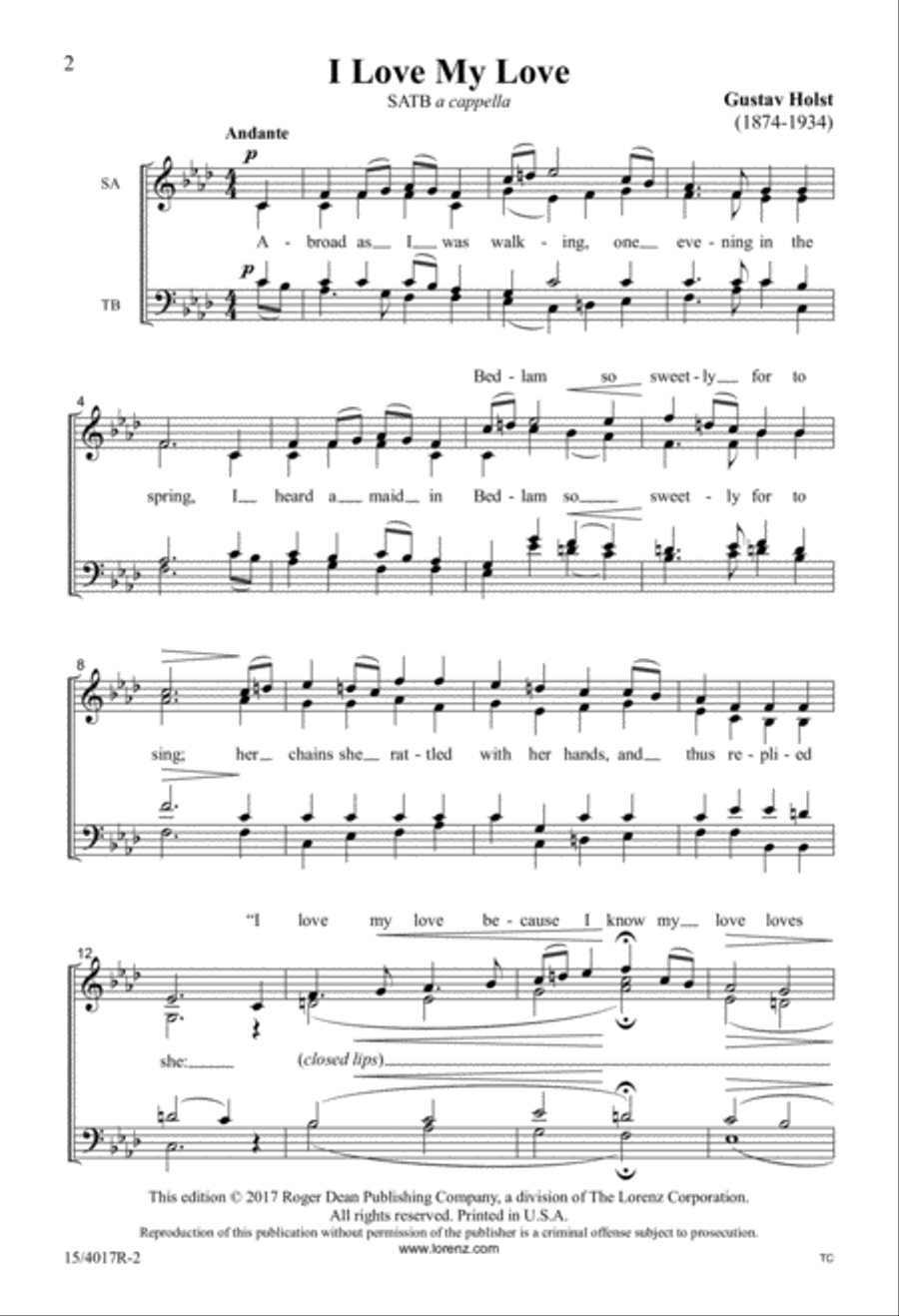 I Love My Love (Digital Download) 4-Part scores gallery preview page 2