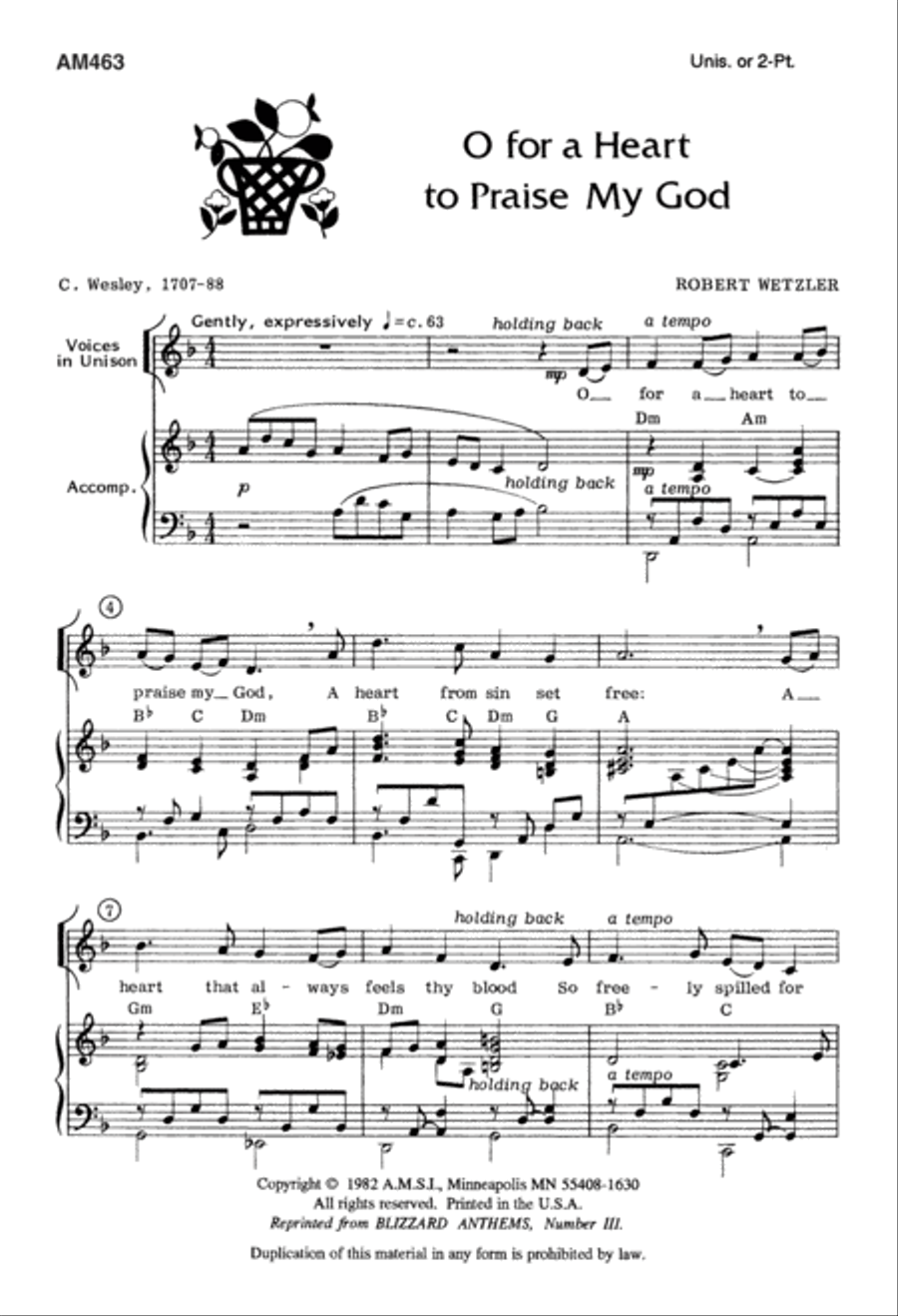 O for a Heart to Praise My God (Digital Download) Unison Choir scores gallery preview page 1