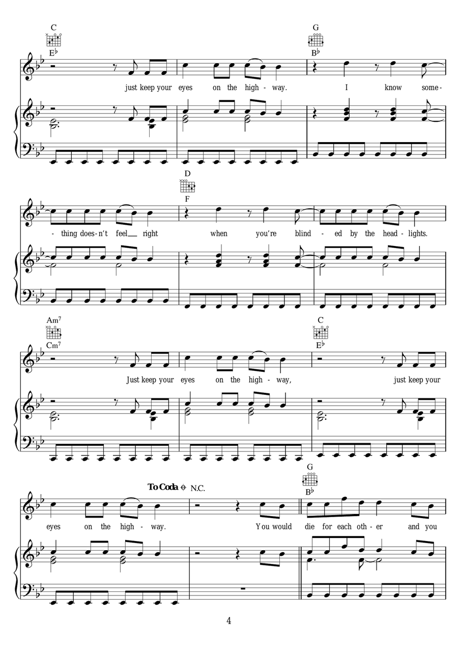 Eyes On The Highway Piano, Vocal scores gallery preview page 4
