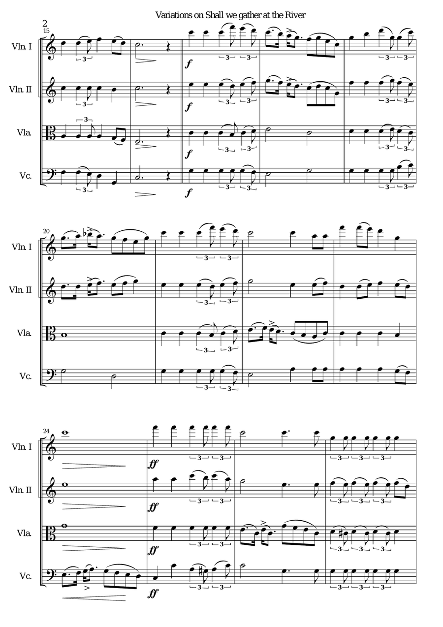 Variations on Shall we gather at the river for string quartet String Quartet scores gallery preview page 2