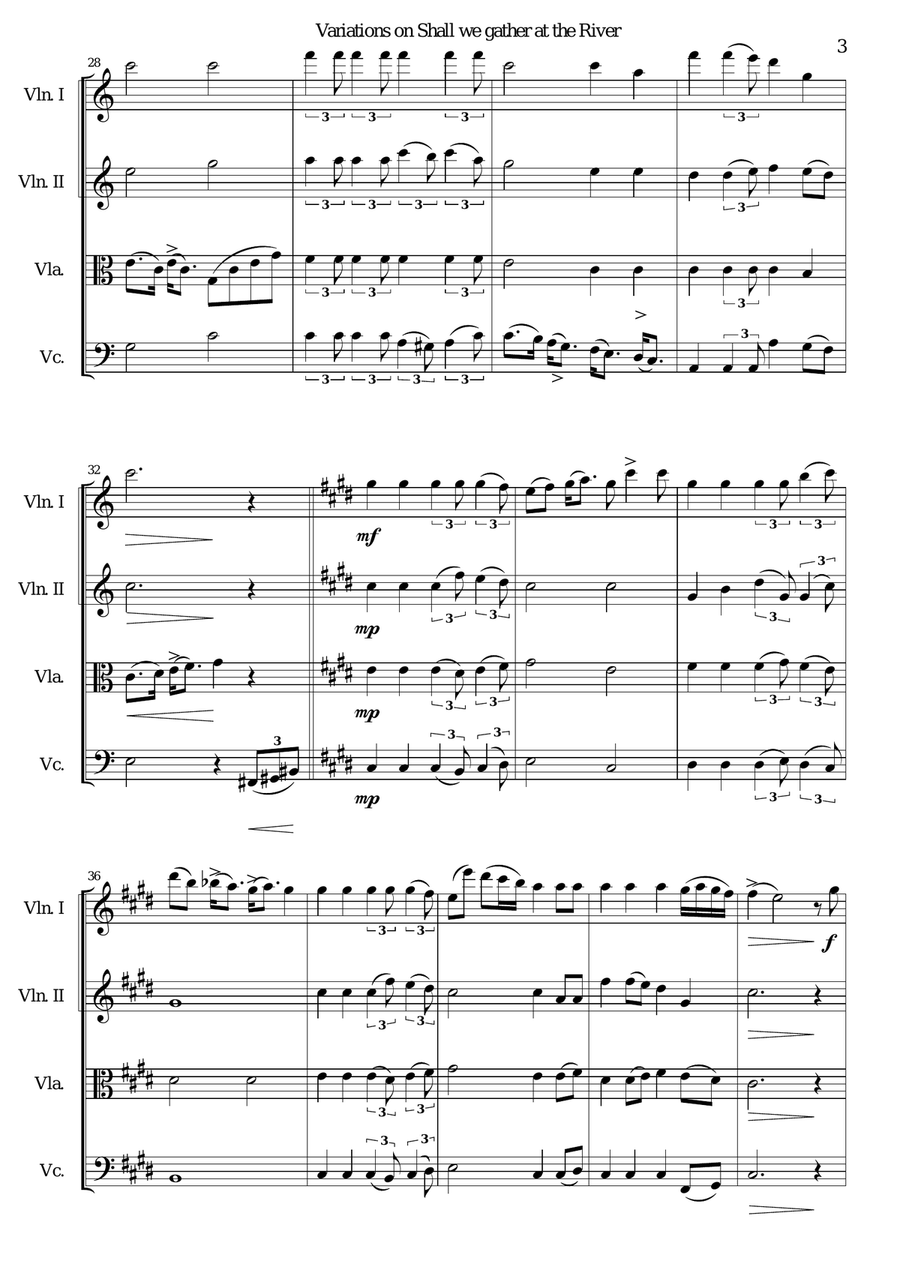 Variations on Shall we gather at the river for string quartet String Quartet scores gallery preview page 3