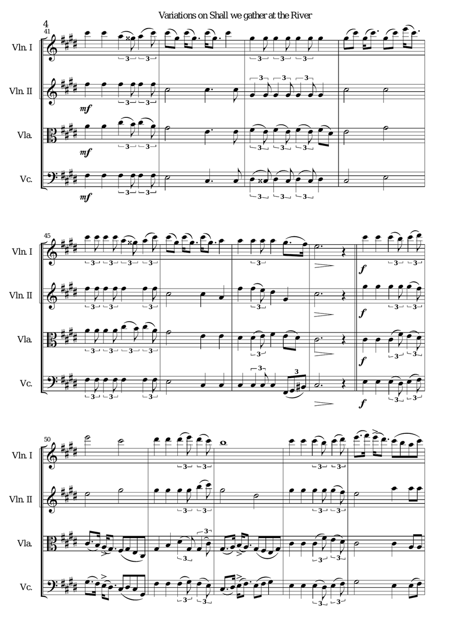 Variations on Shall we gather at the river for string quartet String Quartet scores gallery preview page 4
