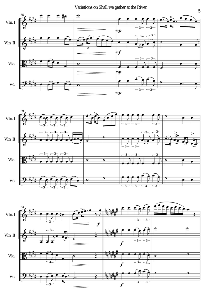 Variations on Shall we gather at the river for string quartet String Quartet scores gallery preview page 5