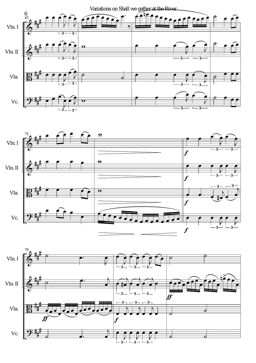 Variations on Shall we gather at the river for string quartet String Quartet scores gallery preview page 6