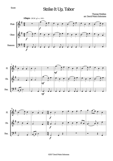 Strike it up Tabor for wind trio (flute, oboe, bassoon)