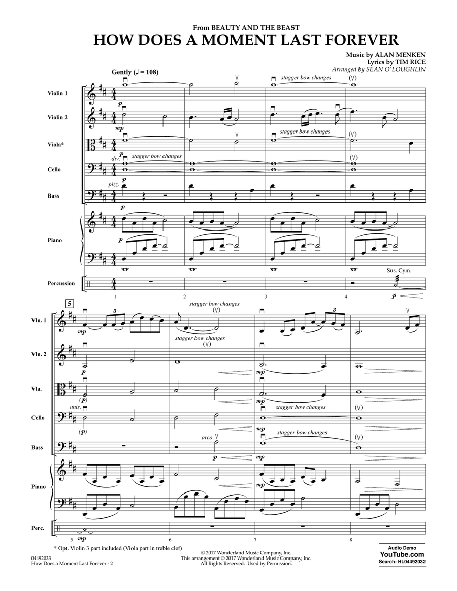 How Does a Moment Last Forever (from Beauty and the Beast) - Conductor Score (Full Score) String Orchestra scores gallery preview page 2