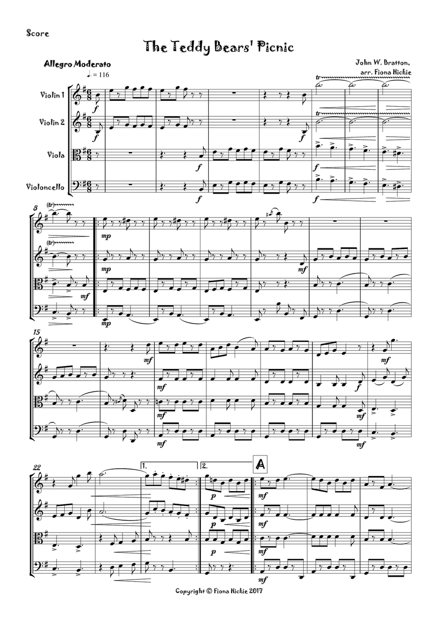The Teddy Bears' Picnic The Teddy Bears' Picnic String Quartet scores gallery preview page 2