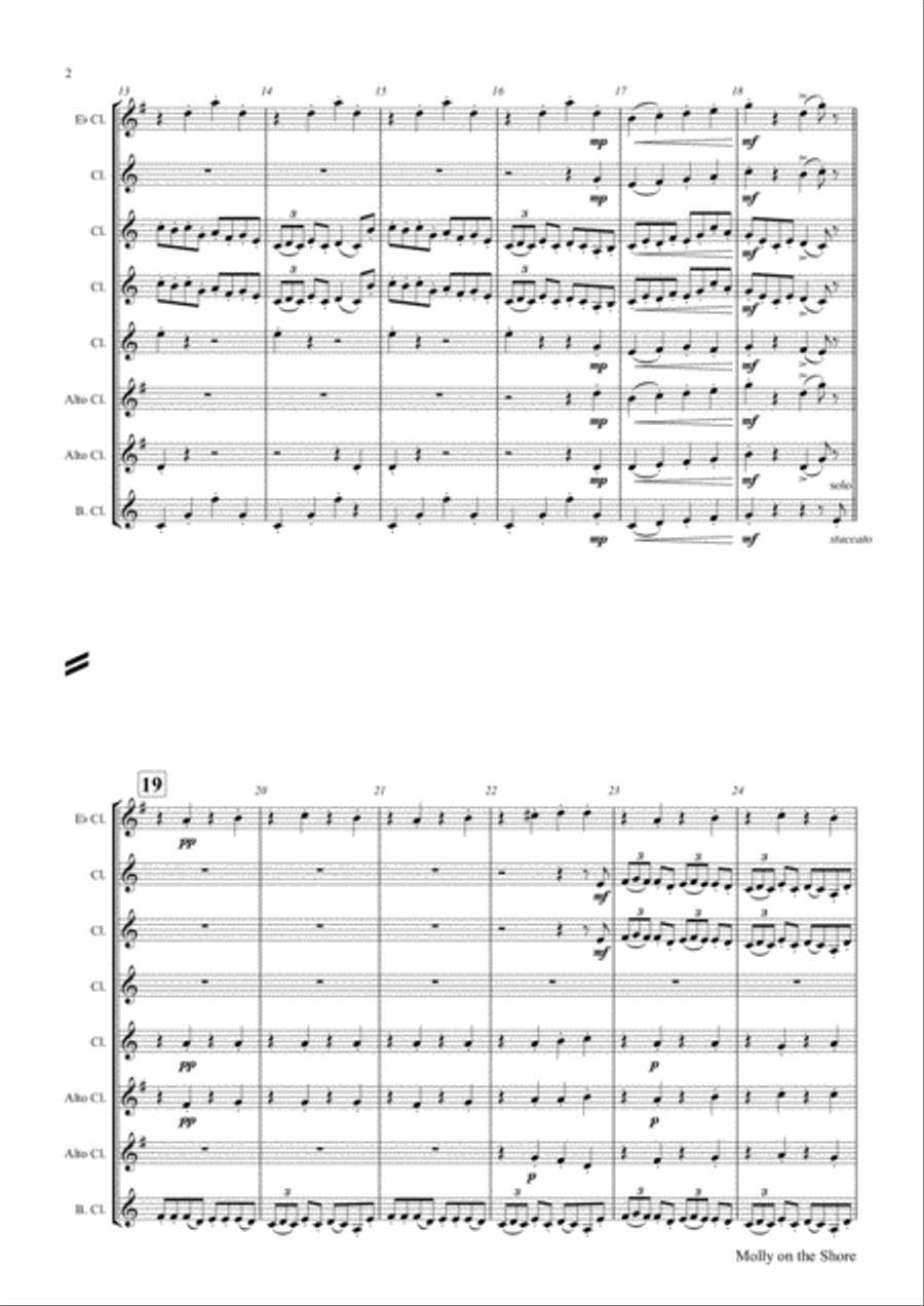 Molly on the shore - Irish Folk - Clarinet Choir - Octet Clarinet Choir scores gallery preview page 2