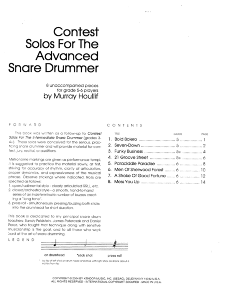 Contest Solos For The Advanced Snare Drummer Snare Drum scores gallery preview page 1