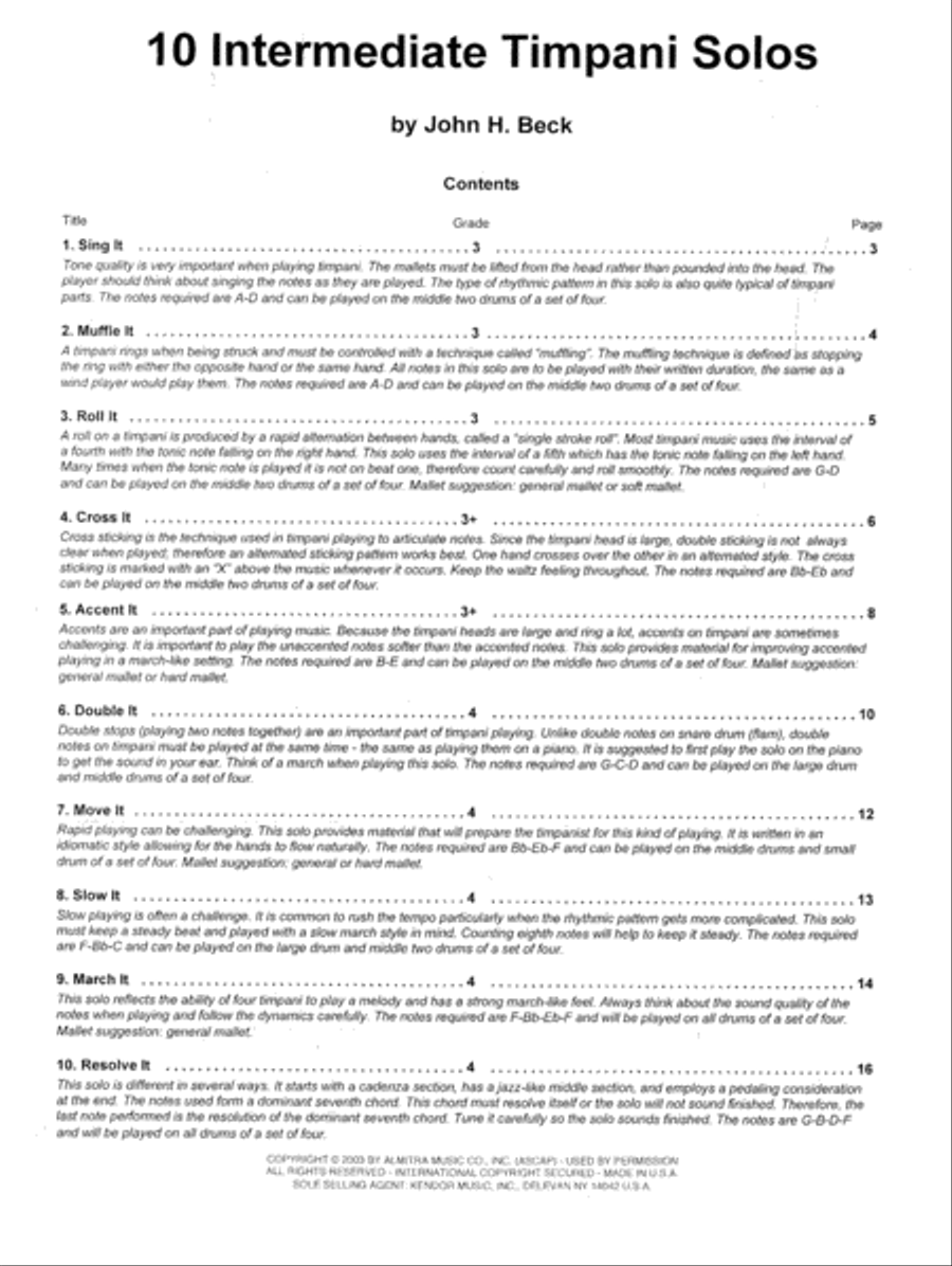 10 Intermediate Timpani Solos Percussion scores gallery preview page 1