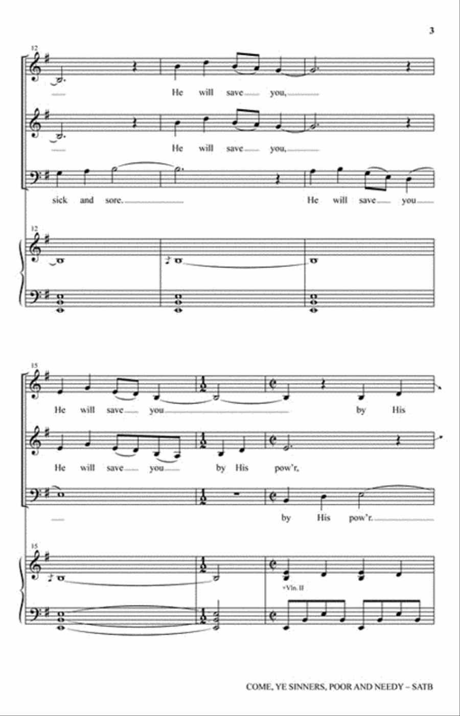 Come, Ye Sinners, Poor and Needy 4-Part scores gallery preview page 3