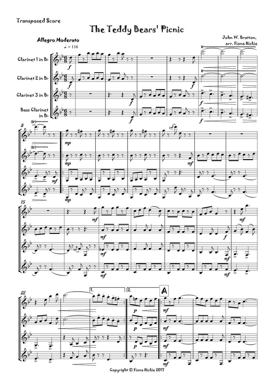 The Teddy bears' Picnic The Teddy bears' Picnic Clarinet Quartet scores gallery preview page 2