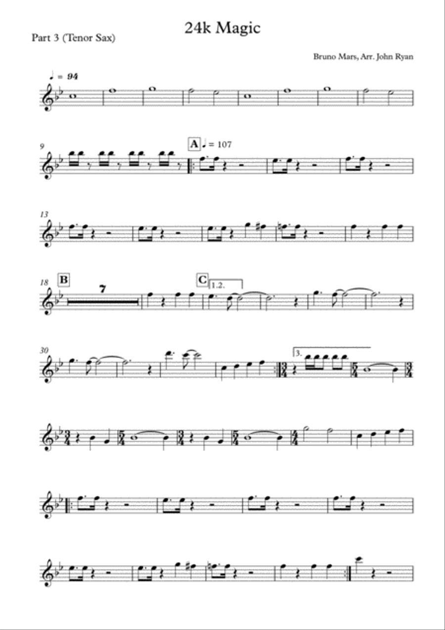 24K Magic Tenor Saxophone scores gallery preview page 4