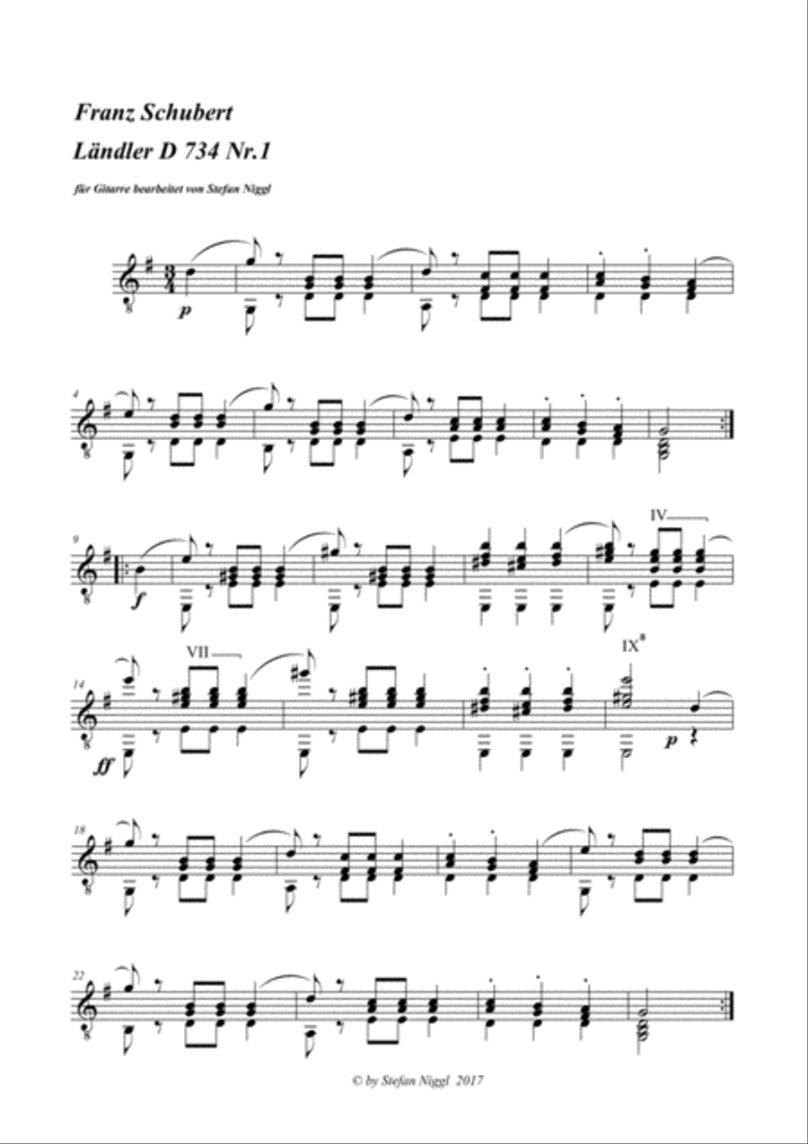 F.Schubert: 7 Landler D.734 Acoustic Guitar scores gallery preview page 2
