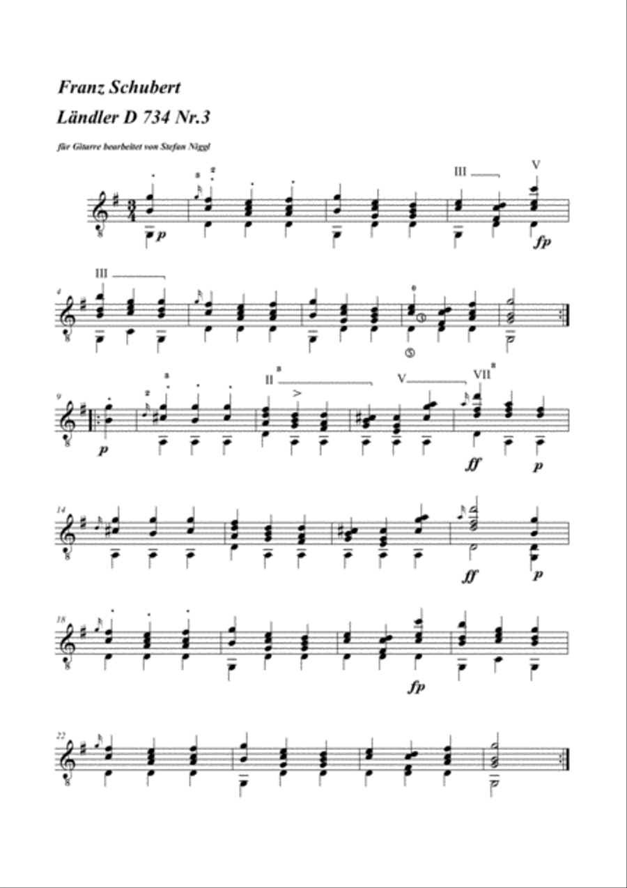 F.Schubert: 7 Landler D.734 Acoustic Guitar scores gallery preview page 3