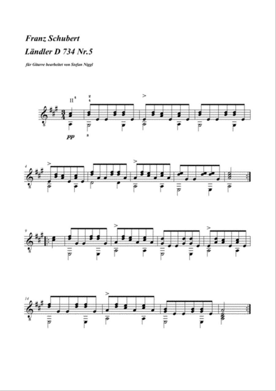F.Schubert: 7 Landler D.734 Acoustic Guitar scores gallery preview page 4