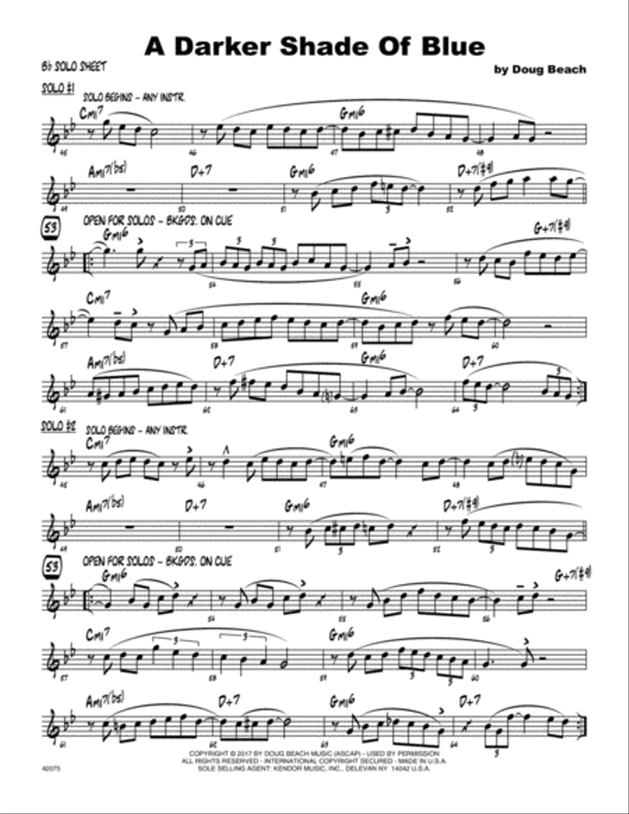 A Darker Shade Of Blue - Solo Sheet - Tenor Sax Tenor Saxophone scores gallery preview page 1