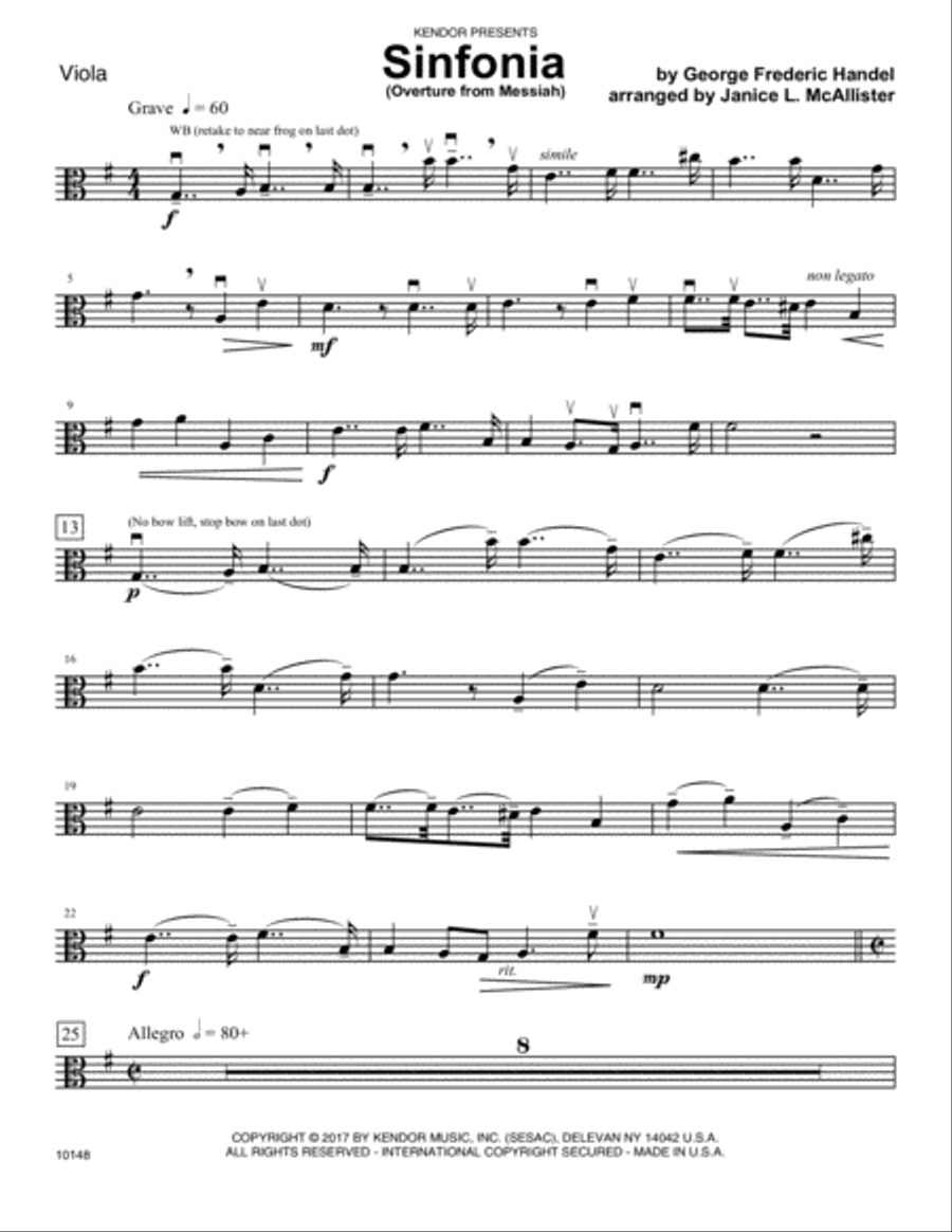 Sinfonia (Overture from Messiah) - Viola Viola scores gallery preview page 1