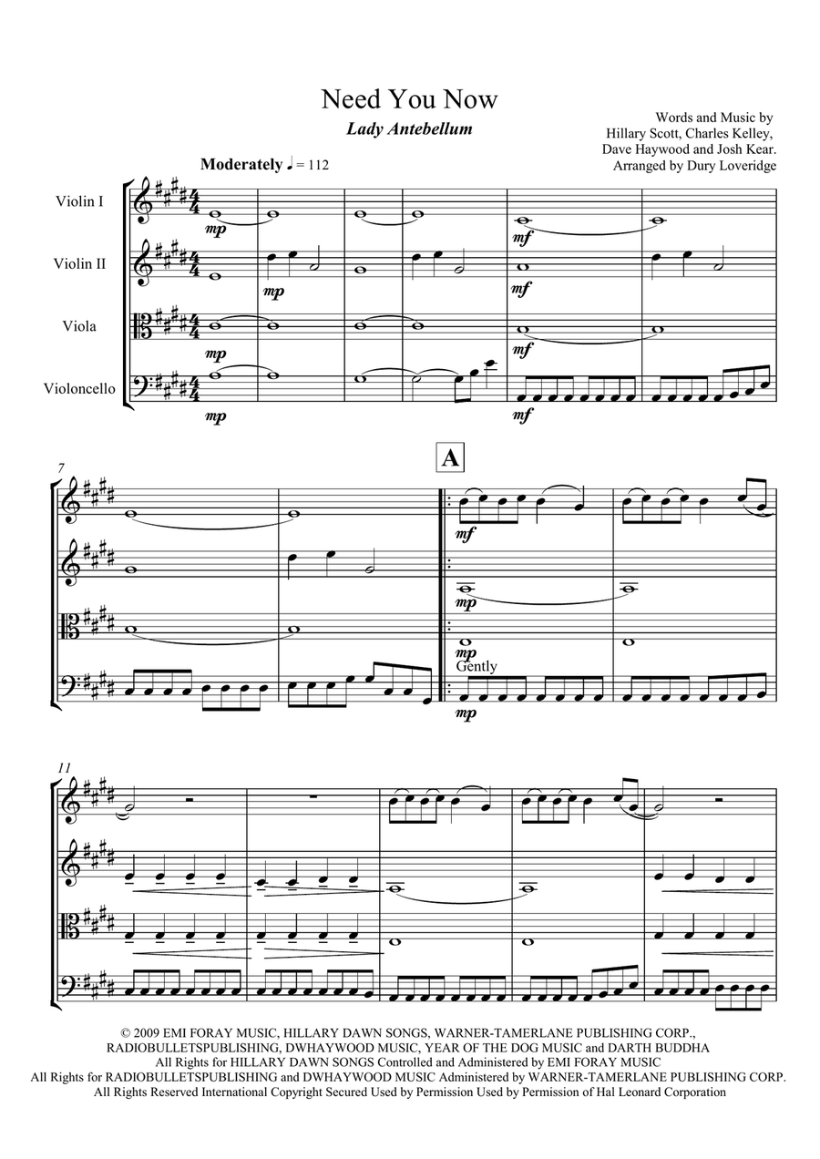 Need You Now Need You Now String Quartet scores gallery preview page 2
