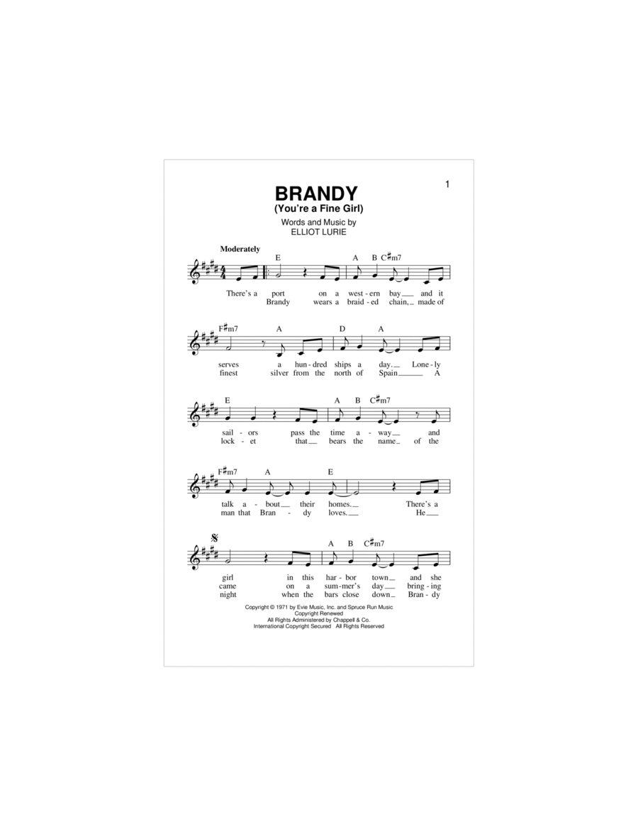 Brandy (You're A Fine Girl) Piano scores gallery preview page 1